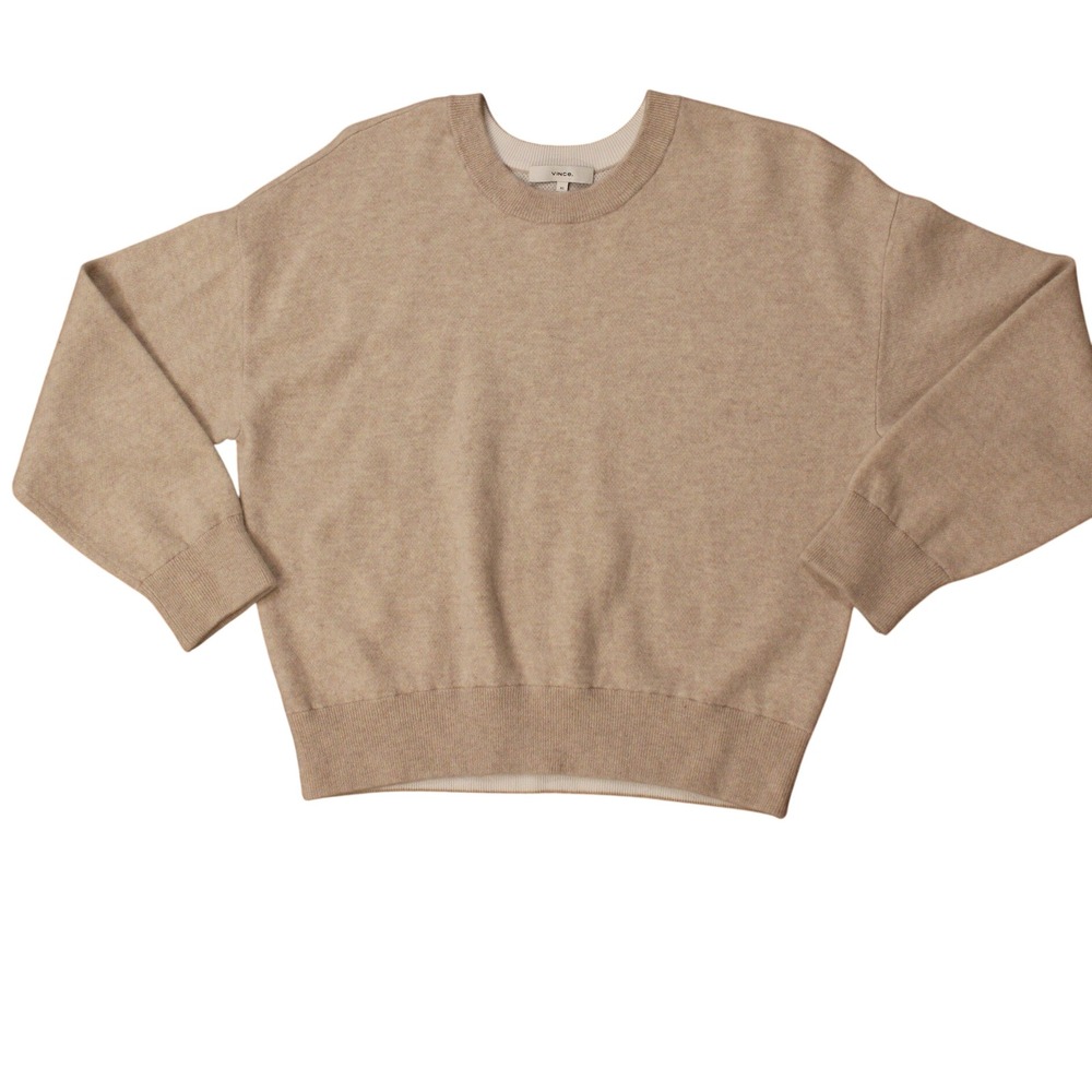 Vince Oatmeal 100% Cashmere Crewneck Sweater XS Relaxed Fit Layered Neck